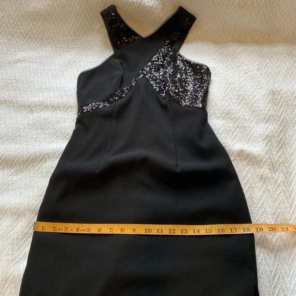 Aidan Mattox Black Maxi Dress Long Halter Sequins Side Slit Elegant Y2K Formal - Picture 12 of 16